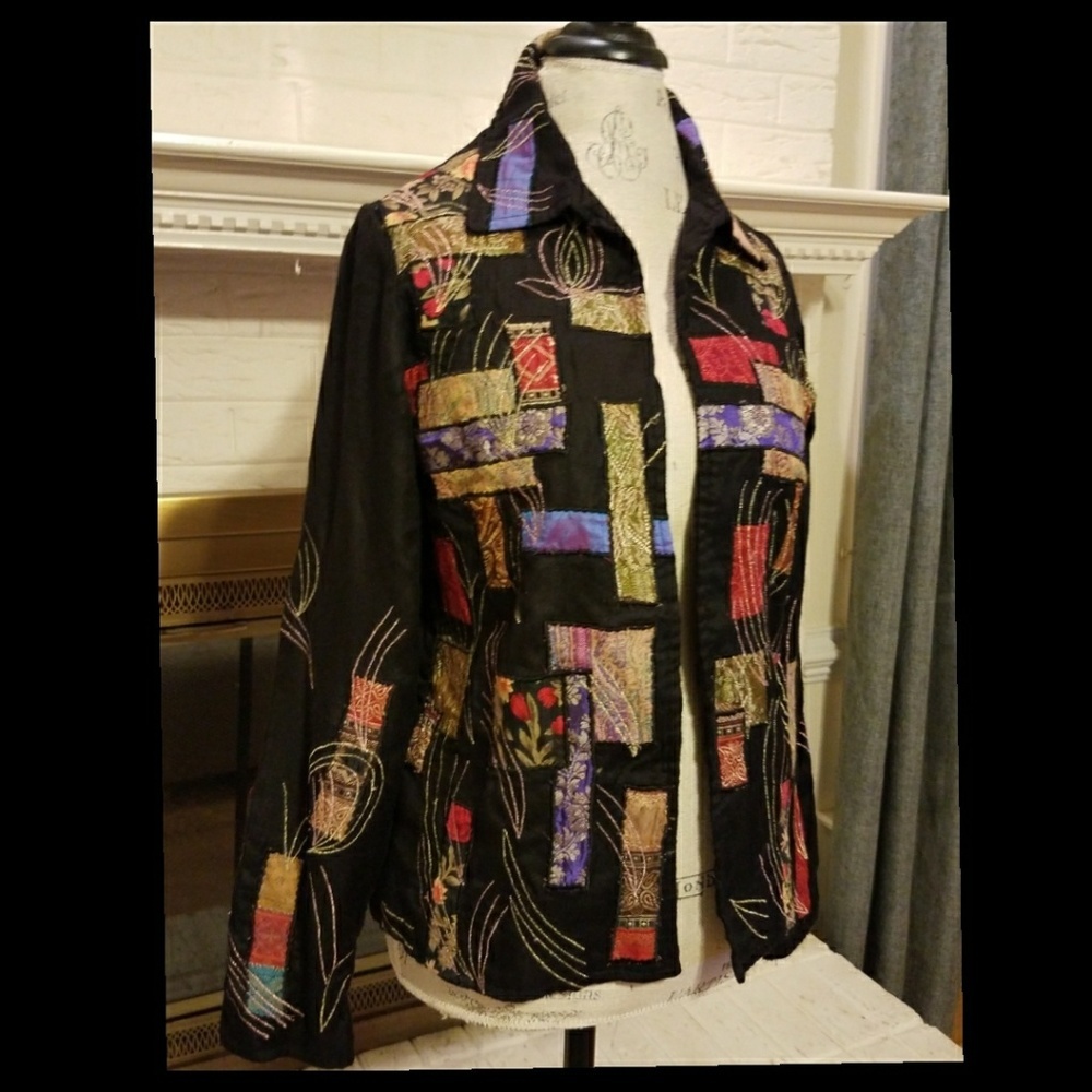 β¨π€ COLDWATER CREEK Black Multicolor Brocade Jacket Blazer Small S π€ - Picture 2 of 5
